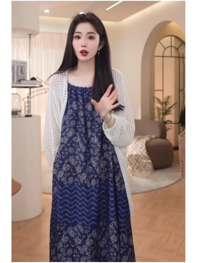 

Lightweight Knitted Ice Silk Open Cardigan Women's Summer New Sle Sweet Sle Long Sve round Ne Hollow out Design Casu...