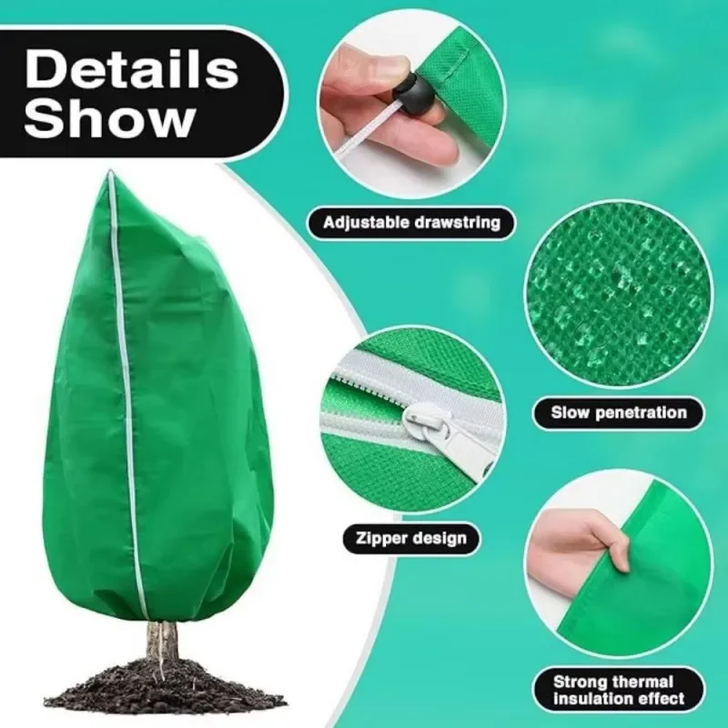 Bolsa de protección de plantas de invierno no tejida transpirable con cremallera cubierta de plantas con cordón patio al aire libre contra la cubierta cálida de plantas frías