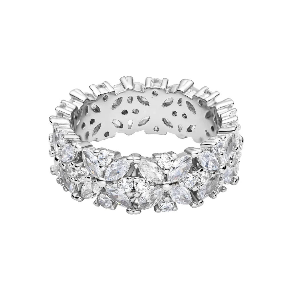 

Trendy Stylish Wedding Engagement Party Women 5A Diamond S925 Sterling Silver Crystal Snowflake Ring