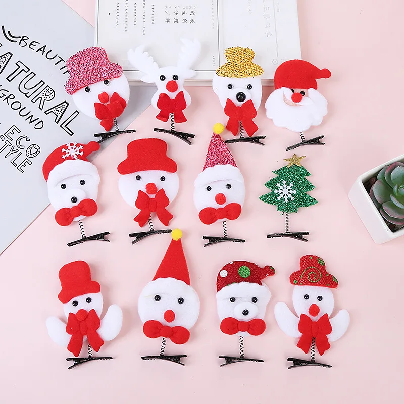 Cute Christmas cap Plush Hair Clips Christmas Decorations Santa Claus Elk Christmas Party Children's Hair Clips Gifts