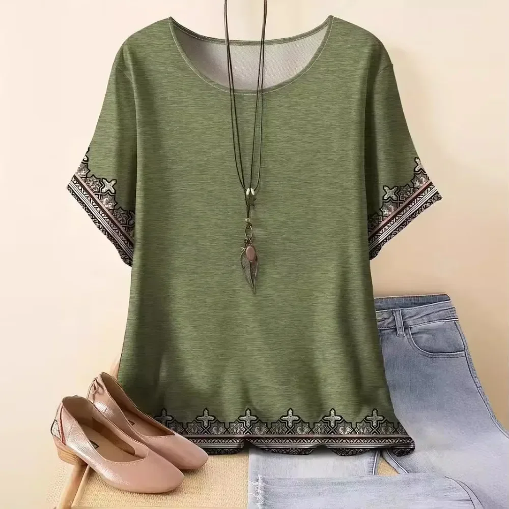 Women Vintage Graphic Print T-Shirt Short Sleeve Round Neck Tee 100% Cotton Soft Breathable Streetwear Ladies Top