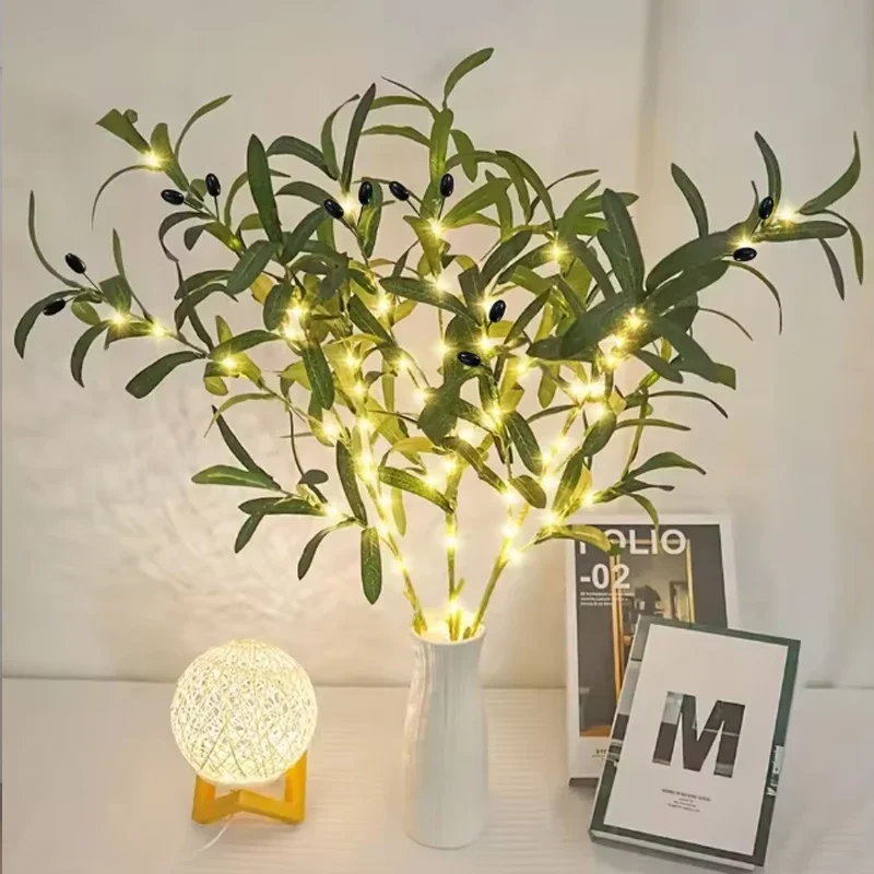 Olive Leaf Light String for Room Wedding Olive Branches Night Light for Vases Battery Powered Indoor Decoration Fresh Simulation
