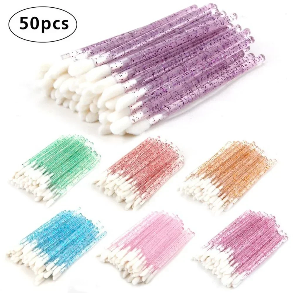 50pcs แปรงขนตาแบบใช้ซ้ําได้หลอด Disposable Eyelash Wands แปรงคิ้วเปลี่ยนได้ป้องกันฝุ่นประกายเพชรด้านล่าง