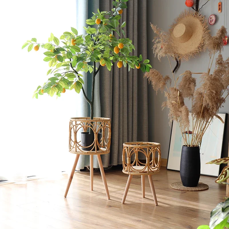 Nordic Plant Stand Creative Flower Rack Imitation Rattan Stand Indoor Gardening Flower Decorative Plant Holder Flower Display