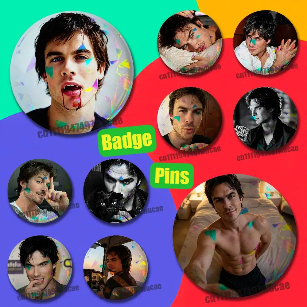For Ian Somerhalder Damon Salvatore Badge Cover Custom Pin Insignia Emblem Round Button 58mm 44mm Laser Film
