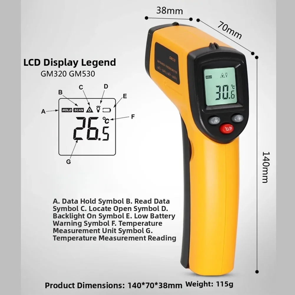 GM320 Digital Infrared Thermometer for Use in Detecting Overheating Components in Electrical and Mechanical Systems