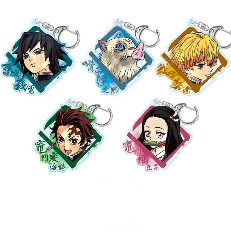 Fashion Jewelry Tanjirou Nezuko Zenitsu Inosuke Giyuu Shinobu Uzui Tengen Acrylic Key Chains Anime Peripherals Kids Gifts Toys