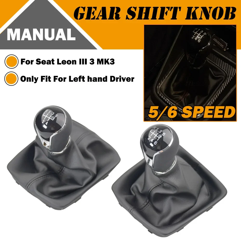 Voor Seat Leon III 3 MK3 2012 2013 2014 2015 2016 2017 Auto-Styling 5/6 Speed Versnellingspook pookknop Niveau Lederen Laars