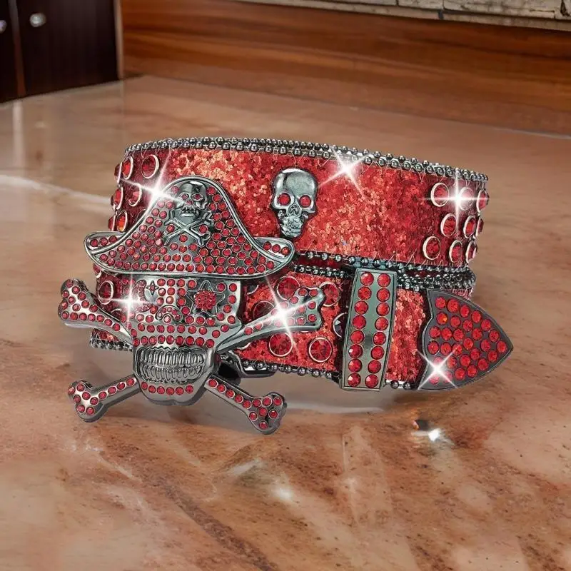 A52E Blingbling Skull Butl Belt Rhinestones Spodnie Pasek Pasek Pas dla dorosłych pasek punkowy
