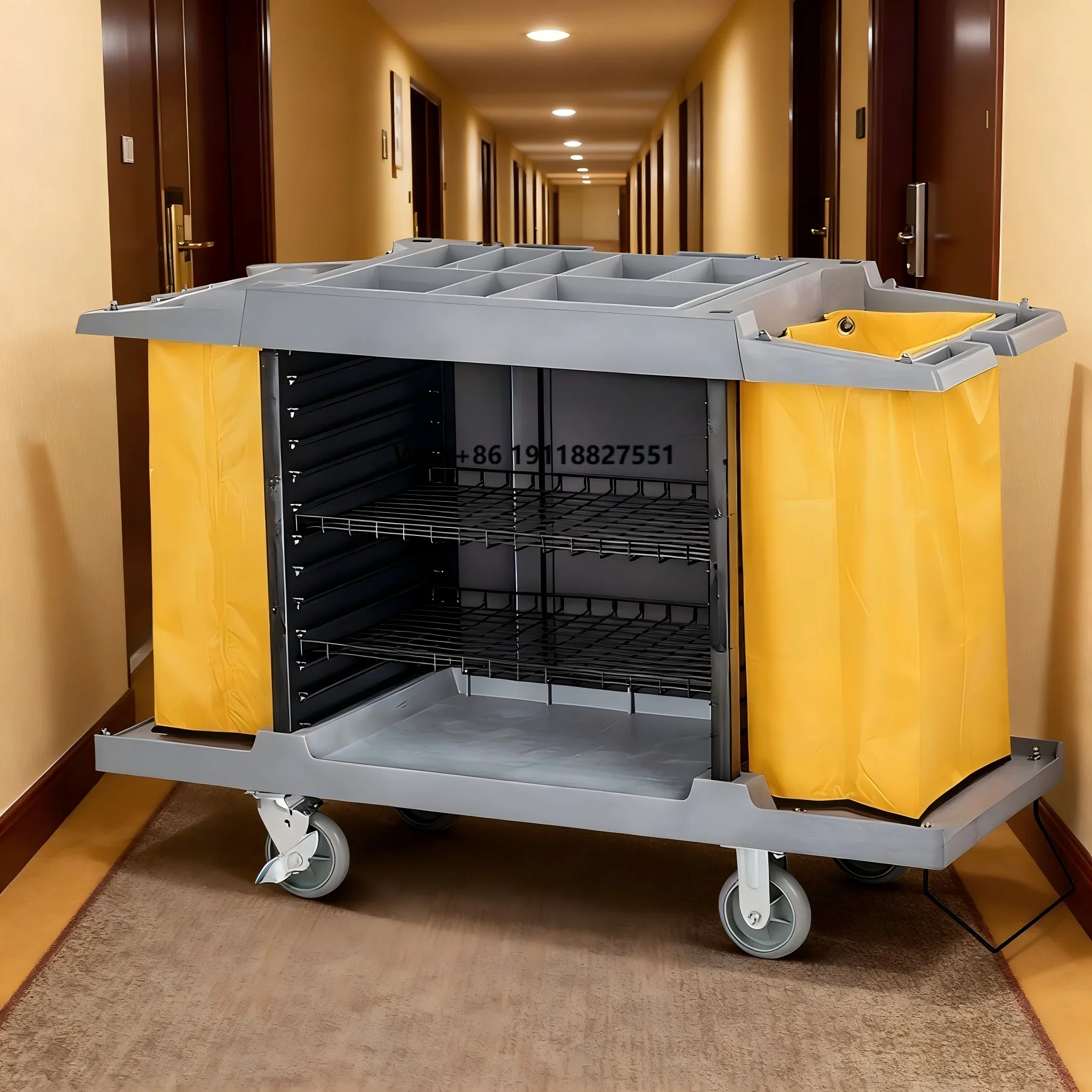 Plastic Janitorial Cleaning Cart Commercial Cleaning Housekeeping Trolley Room Service Cart on Wheels