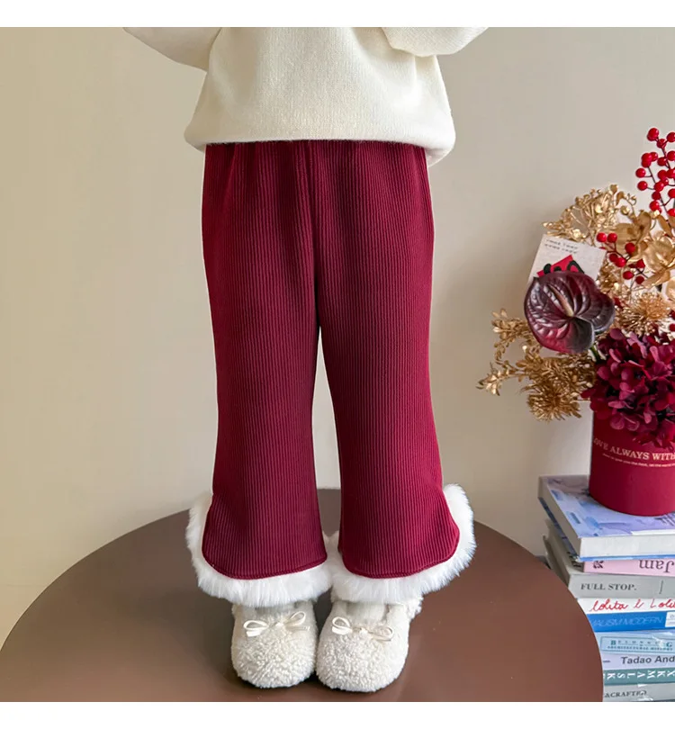 

UNITIM/Детские расклешенные брюки для девочек, новые зимние однотонные утепленные брюки-клеш для маленьких девочек, брюки с эластичной резинкой на талии для маленьких девочек