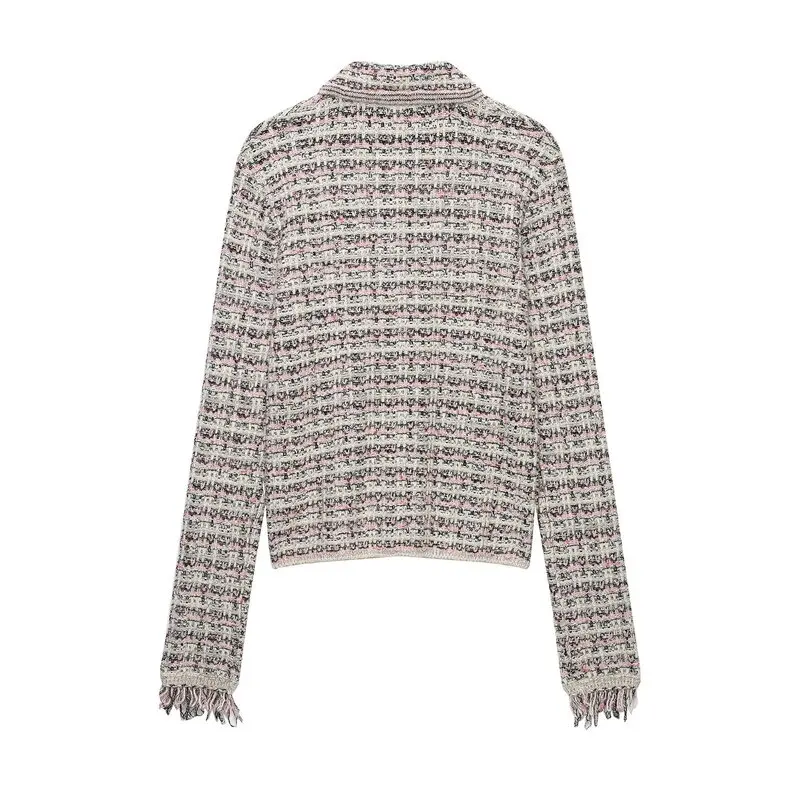 New 2026 Autumn Women's Long Sleeve Doll Collar Knitted Frayed Sleeve Coat Straight Cut Short Length Fashion Outerwear