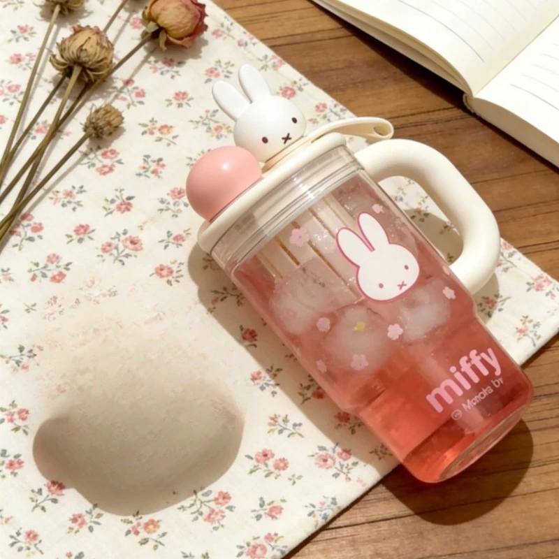Miffy Kawaii Anime Cartoon Rabbit Authentic Miffy Ice Cup Girls New Style Good Looks Large Capacity Summer Straw Water Cup 760ML