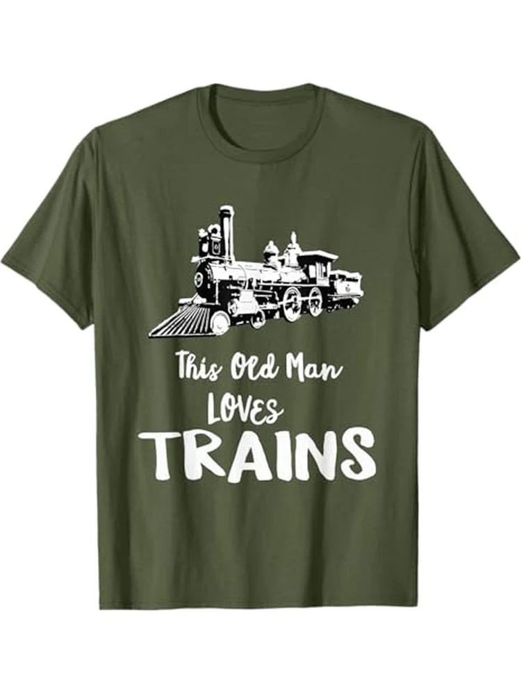 

Men'S Casual Crew Neck T-Shirt,100% Pure Cotton, Printed with Vintage Railroad Trains Design,Short Sleeve Tee for printed.