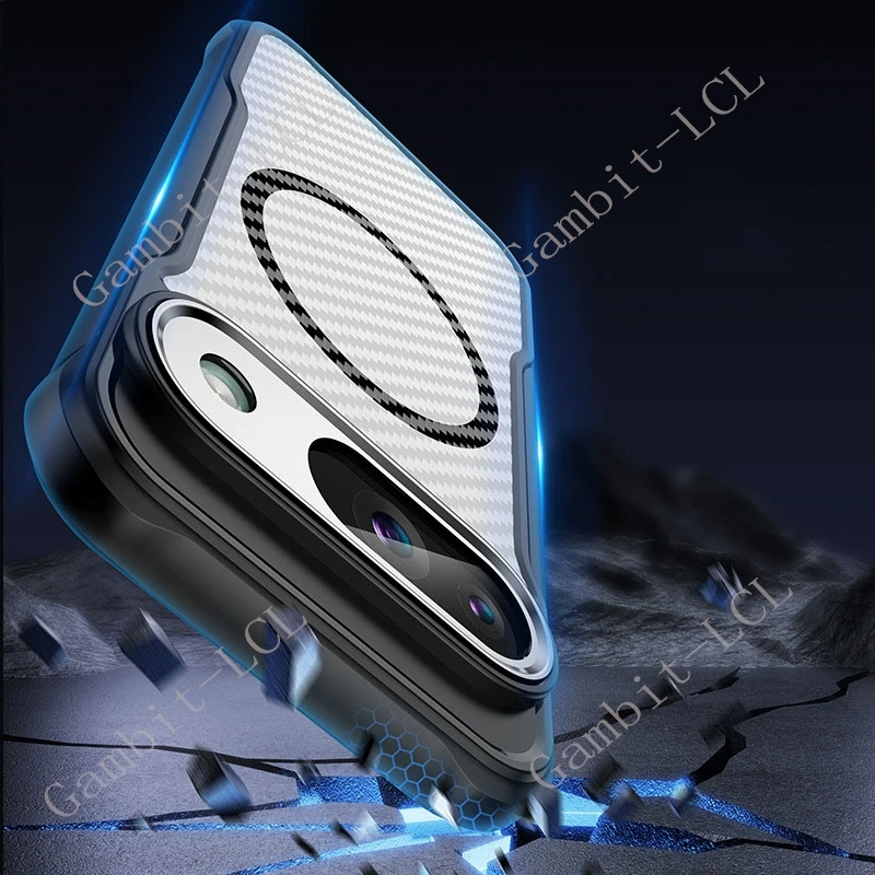 Magnetic Carbon Fiber Pattern TPU+PC Case For Google Pixel 9 Pro XL 8A Pixel9 9Pro Pixel9Pro ShockProof Alloy Phone Cover