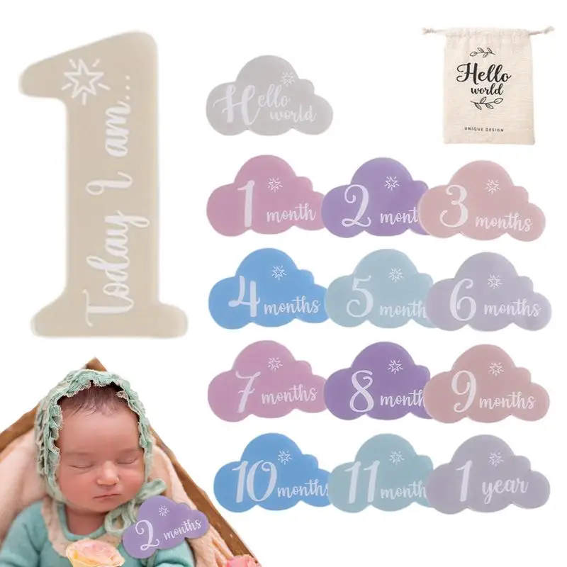 Acrylic Baby Milestones Card Cute Cloud Shape Photography Props Accessories Month Signs Photo Cards Sticker For Newborns Gifts