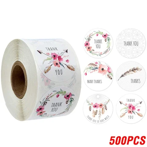 500 Pcs Thank You Sticker 6 Designs Floral Stamp Tags Christmas Gift Decoration Sticker For Packaging Stationery Sticker