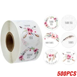 500 Pcs Thank You Sticker 6 Designs Floral Stamp Tags Christmas Gift Decoration Sticker For Packaging Stationery Sticker