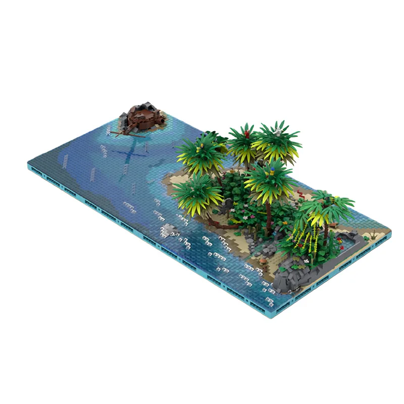 642 PCS Urban FLOWERLAKEOASIS Tropical Volcanic Rock Pool Exotic Flowers Beach Connection Island Brick DIY Boy Toy Birthday Gift