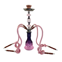 Hookah Water Pipes, Pink Double Pipe, Four Tube, Medium Arabic Shisha Metal, High-Grade Hookah, Smoking Grass, Complete Hooka