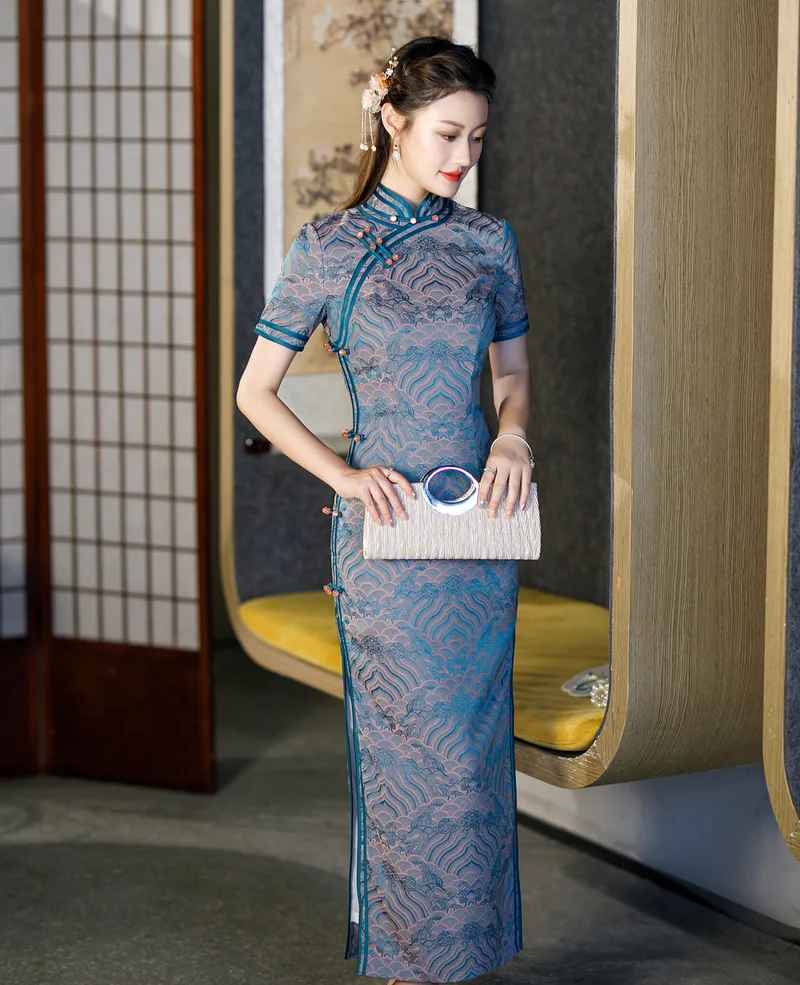 Yourqipao Elegance 2025 شيونغسام النمط الصيني شيونغسام فستان سهرة تشيباو بأكمام قصيرة للنساء #4
