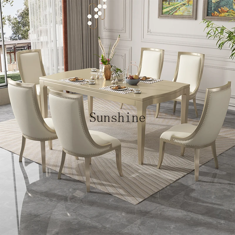 

Light luxury dining table and chair combination American modern simple rectangular high-end, solid wood