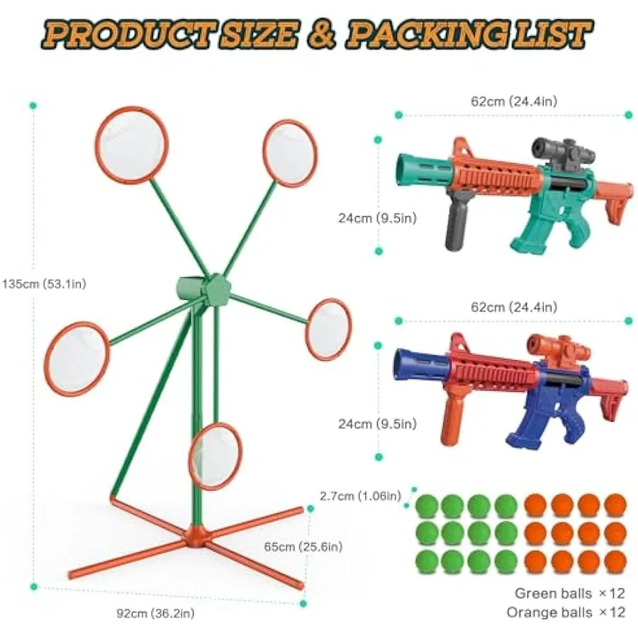 5-10세 남아용 슈팅 게임 장난감, 움직이는 슈팅 타겟과 2개의 팝퍼 에어건이 포함된 스포츠 및 야외 게임 장난감