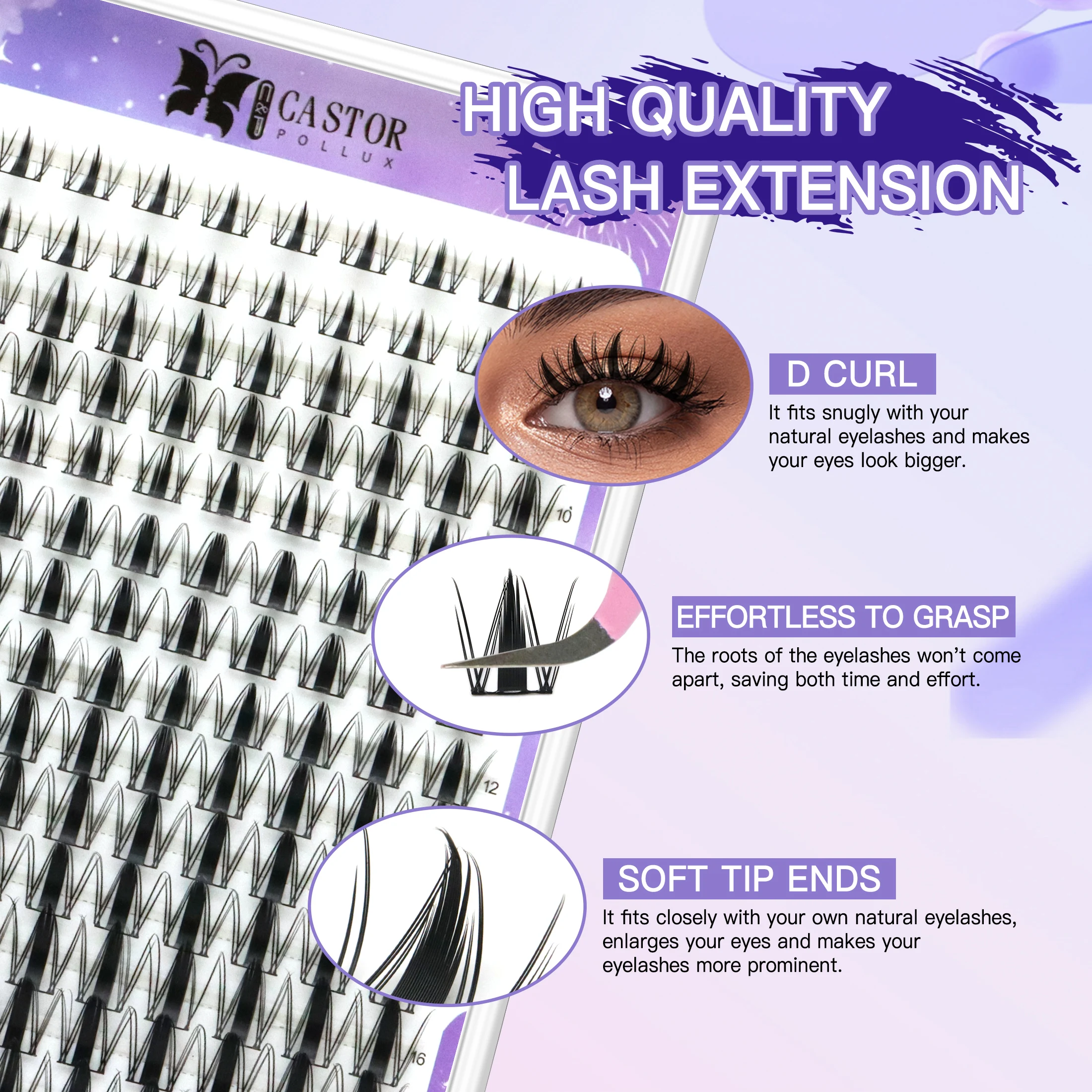 مجموعة ملحقات رموش ذاتية الصنع D18 مجموعات رموش فردية مجموعة رموش اصطناعية مع غراء وملاقط مثالية لأدوات المكياج التنكرية cosplay