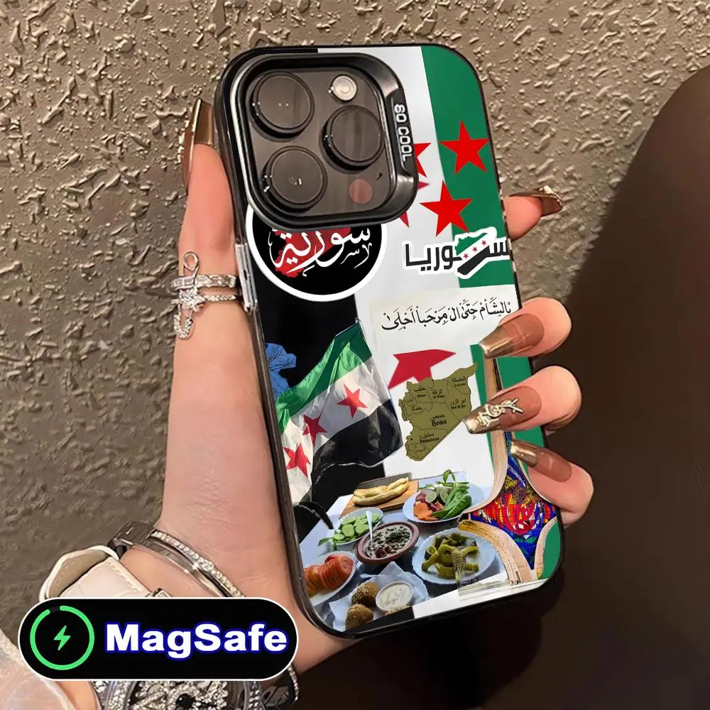 Casing Handphone Bendera Suriah untuk iPhone 16 15 14 13 12 11 Pro Max Plus MagSafe Transparan Warna-warni Mewah Cantik