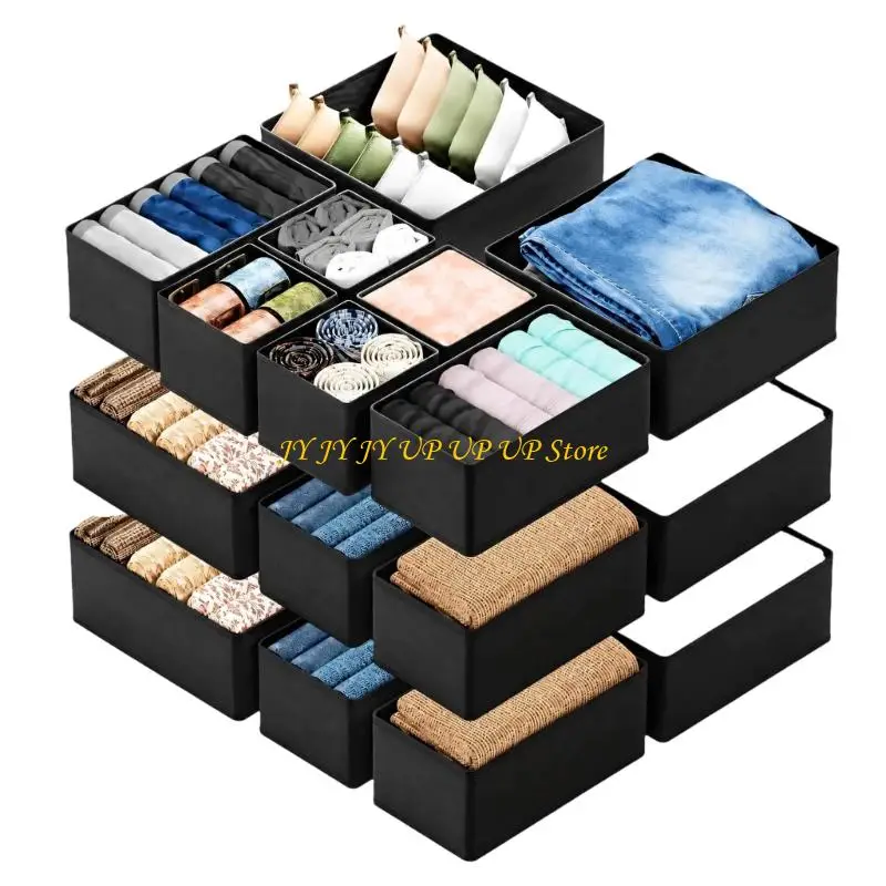 Uncovered Clothing Storage Bin Set with Fabric and Panel Framework for Visible, Separated Small Garment Storage