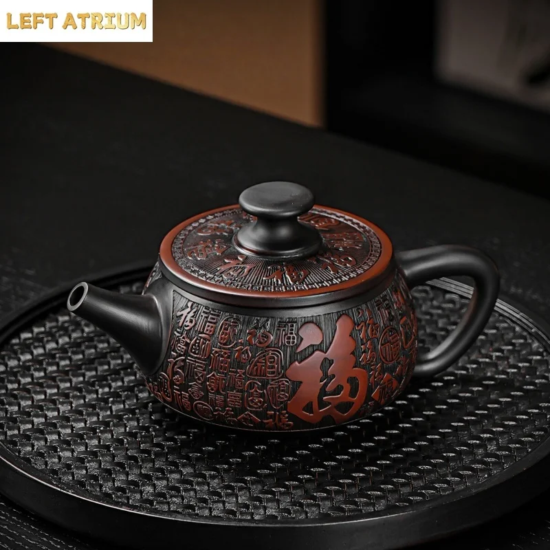 Jianshui Clay Purple Pottery Teapot Hand Painted Antique Relief Teapot Household Teapot Kungfu Tea Set Kettle