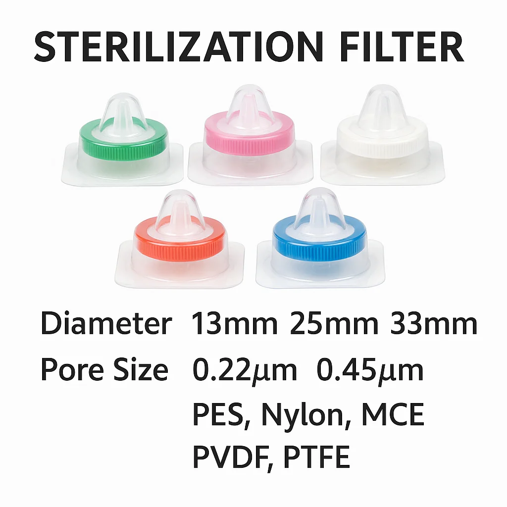 Sterile Syringe Filters 25mm/33mm 0.22um/0.45um PP Housing Sterile Packaged PES/Nylon/MCE/PVDF/PTFE Luer-Lock  HPLC/LC-MS