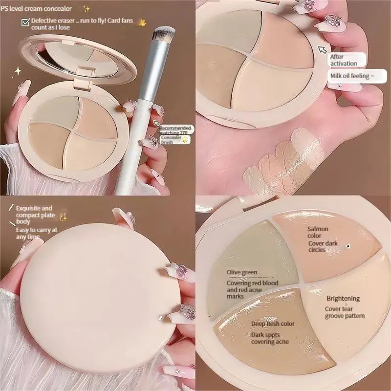 Four-color Concealer Facial Concealer Spots Tear Grooves Law Lines Dark Circles Brighten And Even Skin Tone