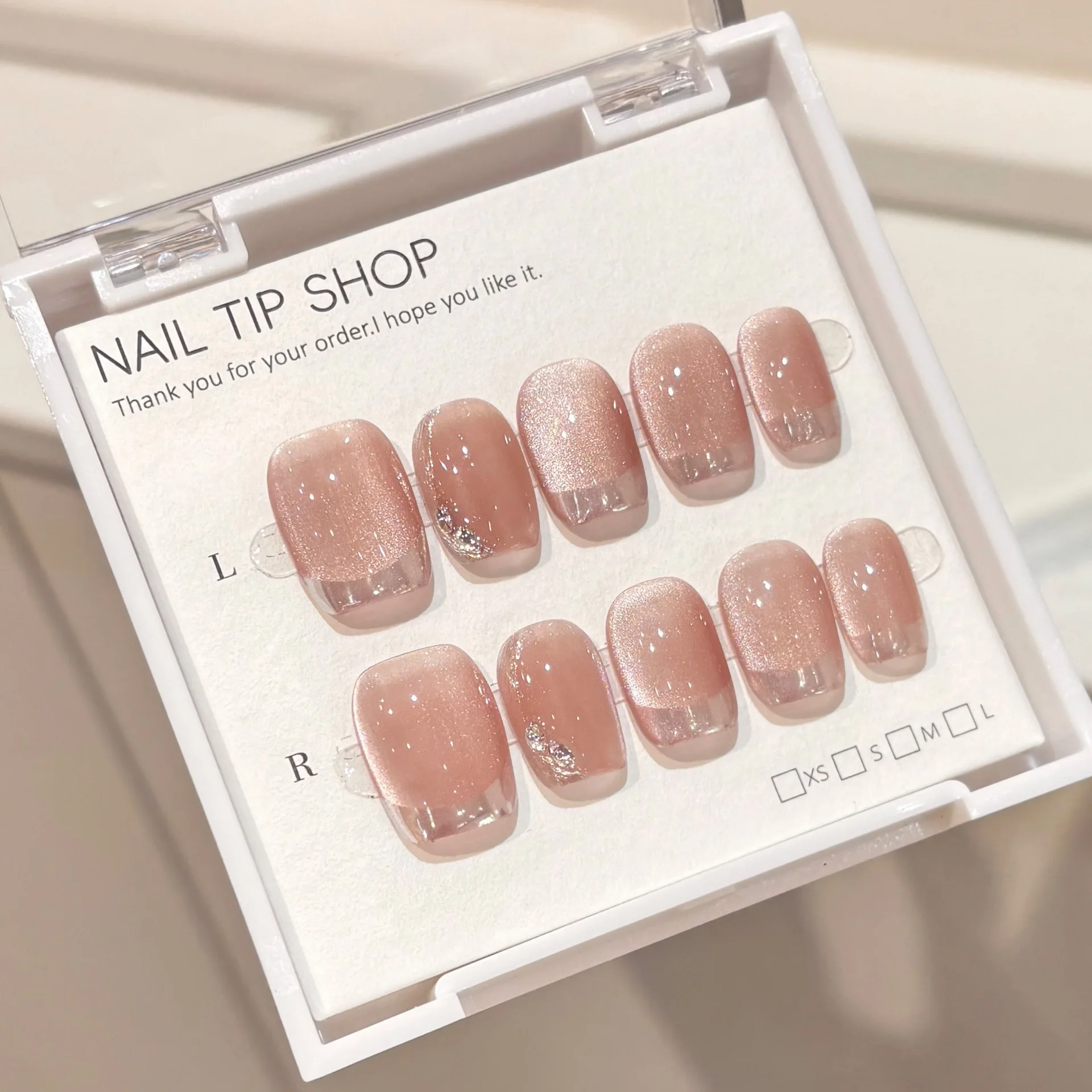 10Pcs Cat Eye Handmade Press On Nails Full Cover Pure Design Glitter Square Head Coffin False Nails Manicure Wearable Nail Tips
