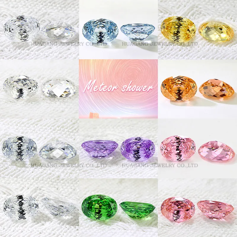 

Synthetic gem Cubic Zirconia Oval shaped meteor shower cutting For Jewelry White Orange pink Green aquamarine Amethyst