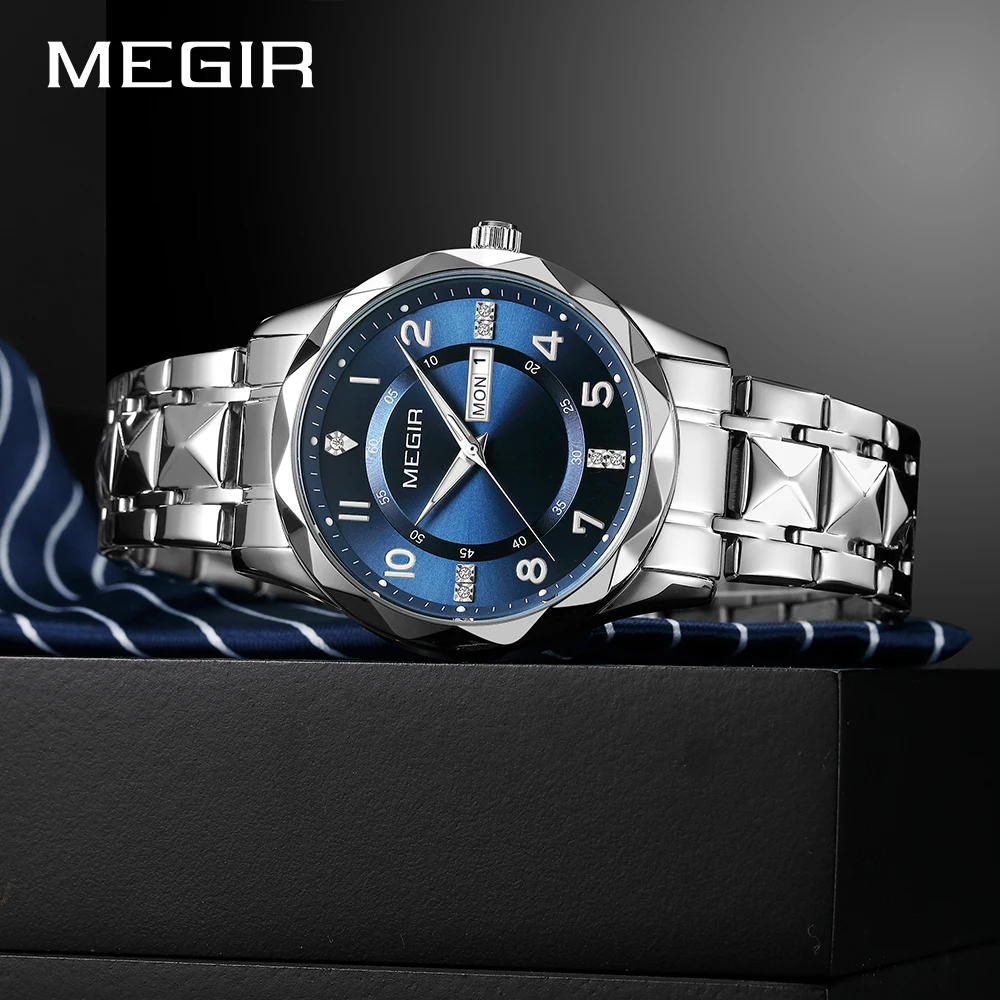 MEGIR Top Original Men Watches Waterproof Stainless Steel Date Watch Man Waterproof Quartz Luminous Wristwatch Relogio Masculino