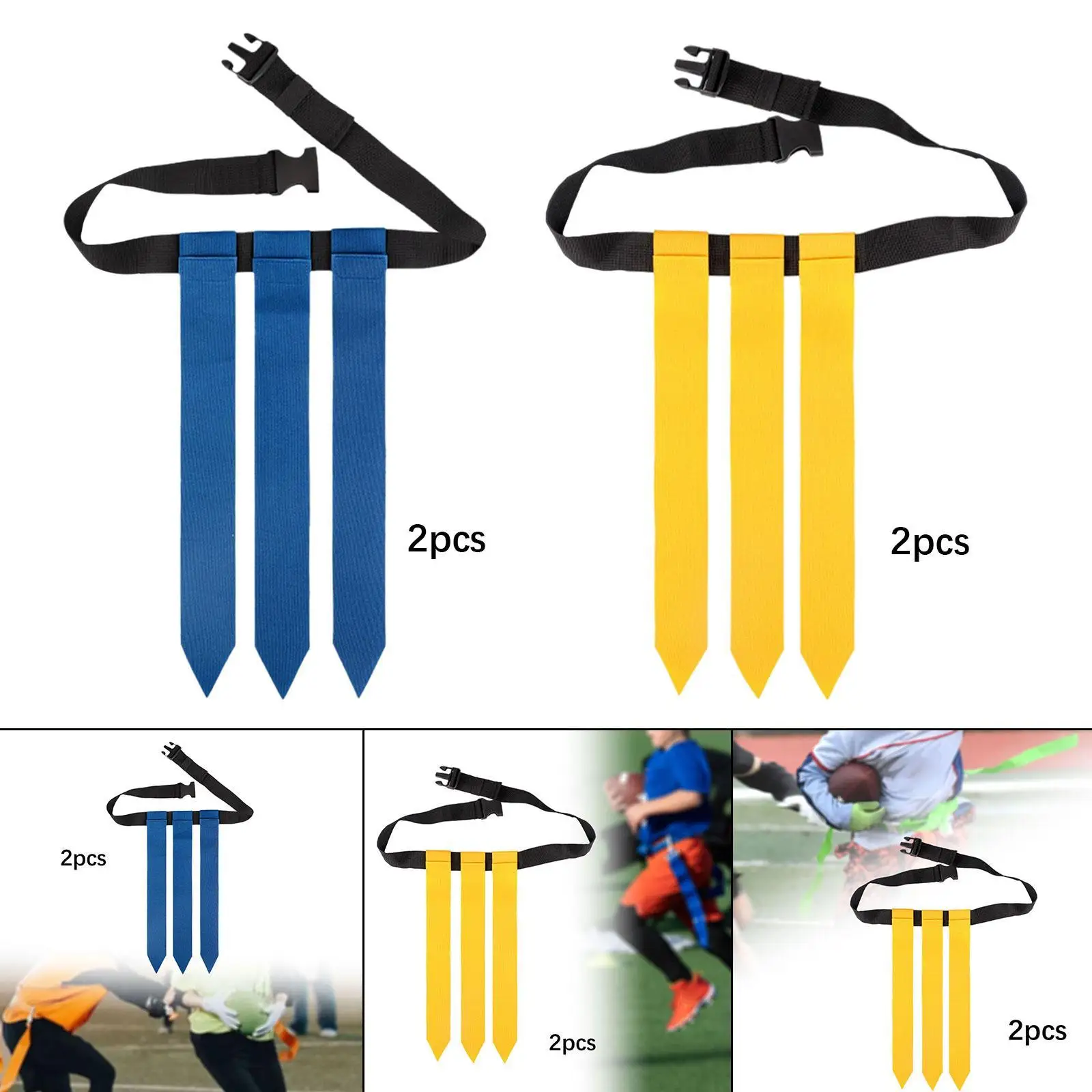2Pcs Adjustable Flag Football Belt Flag Football Set Outdoor Sports Multiuse Rugby Waist Flag with Flags for Match Adults