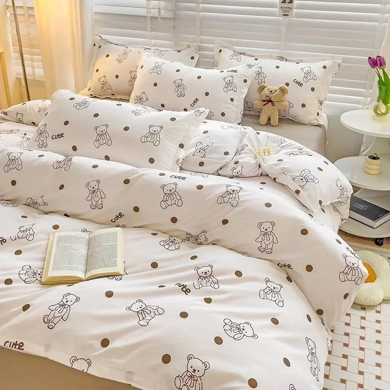 

Sweet Simple Cotton 4-Piece Bedding Set Bed Sheet and Quilt Set Korean Floral Girl Dormitory 3-Piece Set Comforter Sets