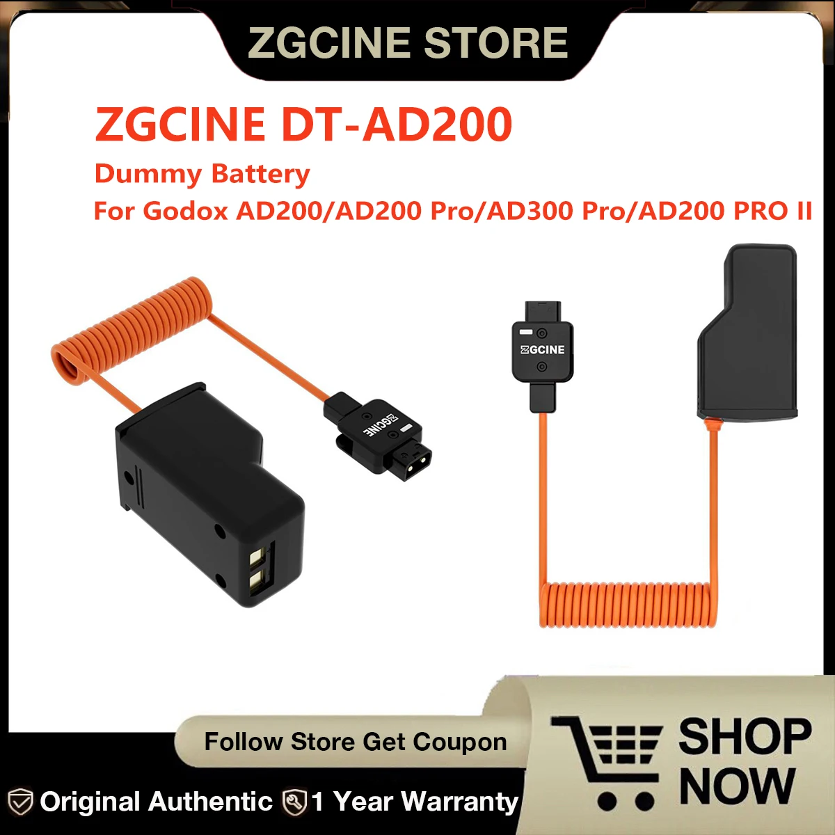 ZGCINE DT-AD200 D-Tap Dummy Battery for Godox AD200/AD200Pro/AD300Pro/AD200Pro II flash light Power Cable(braided wire)