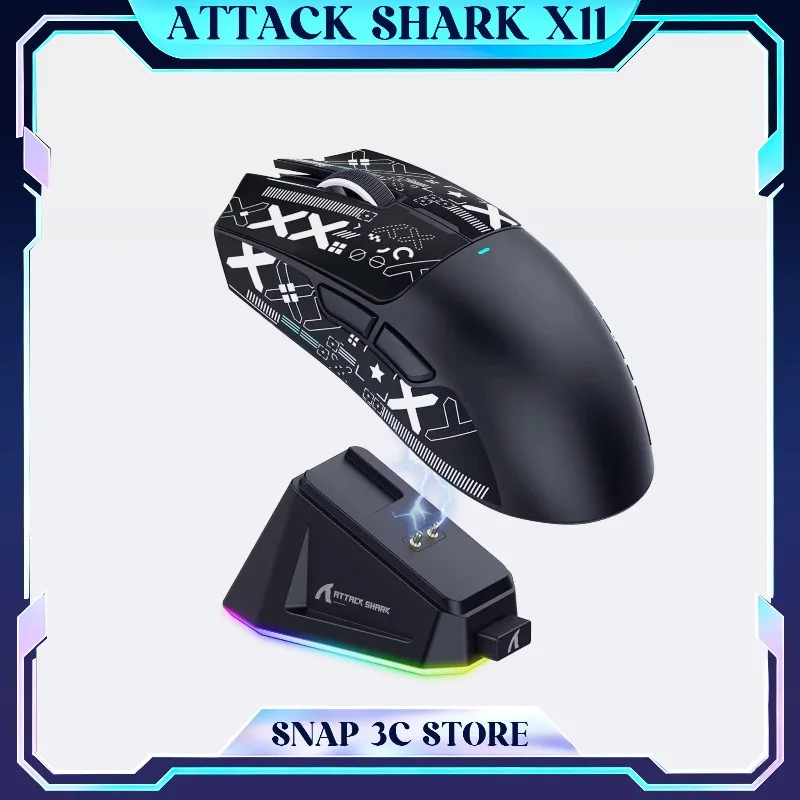 

Беспроводная игровая мышь Attack Shark X11 с RGB-подсветкой, зарядной док-станцией, трехрежимным подключением (Bluetooth, 2.4G), сенсором PAW3311, 22K DPI, легкая, для геймеров, для ПК