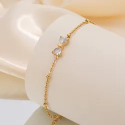 Sparkling CZ Stone O Chain Bracelets for Women Party Gift Jewelry, PVD Gold Color Plated Stainless Steel pulseira feminina