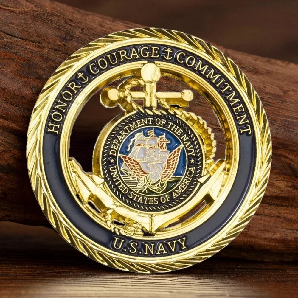 US Navy Honor Courage Commitment Coin Gold Plated USN Commemorative Coins Department of Navy Creative Gifts - Detail 1