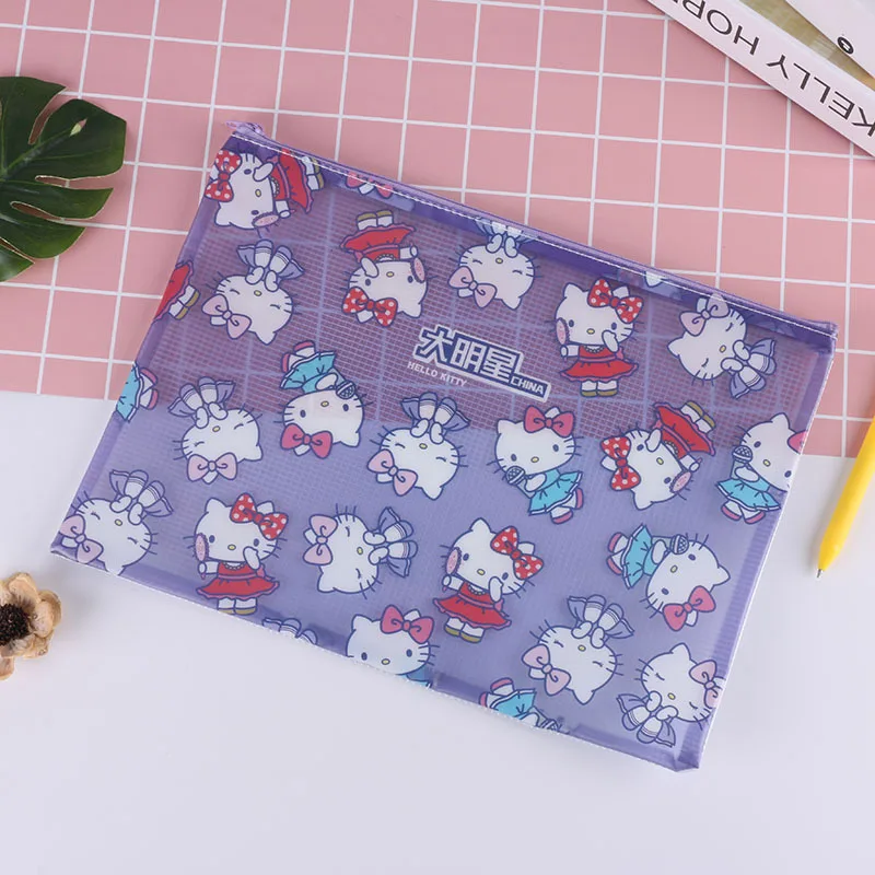 Hello Kitty Handbag Transparent Zipper Bag Storage Folder Exam Paper File Bag Student Stationery Womens Accessories Wholesale