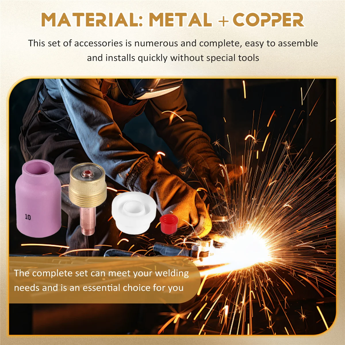 

ABAZJ 9Pcs TIG Welding Torch Large Long Gas Lens & Alumina Cup for WP17 WP18 WP26 TIG Collet Bodies Spares Kit Accessories