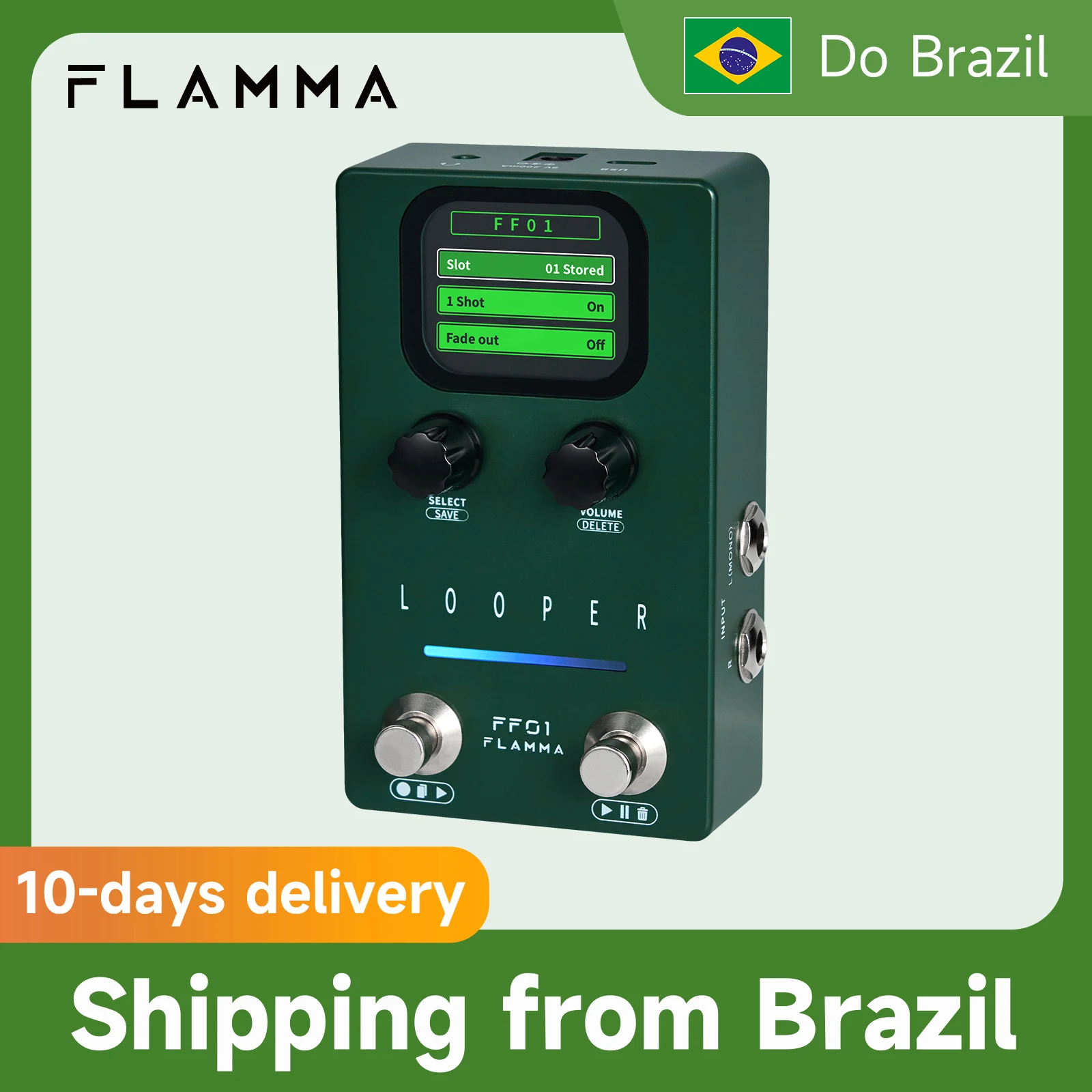 FLAMMA FF01 Looper Pedal Pedal de efeitos de loop de guitarra Pedal de loop estéreo de pedal duplo 40 slots predefinidos 160 minutos de tempo de loop