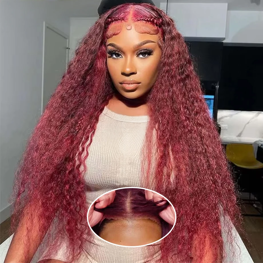 99j Red Wig Deep Wave 13x4 Glueless Wig Human Hair Ready to Wear Curly Wig Burgundy Color Brazilian Human Hair Wigs For Women