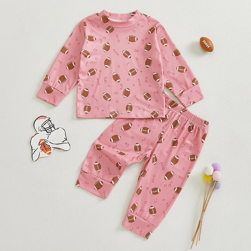 2024-09-21 Lioraitiin Toddler Baby Girl 2Pcs Pajama Set Long Sleeve Football Print Tops + Pants Set Sleepwear