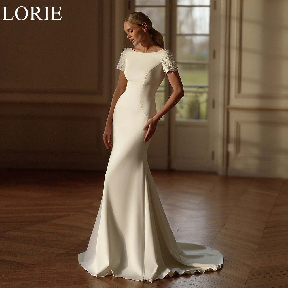 LORIE Elegant Mermaid Wedding Dresses Scoop Neck Lace Appliques Backless Cap Sleeves Bride Prom Gown 2024 Bridal Gowns