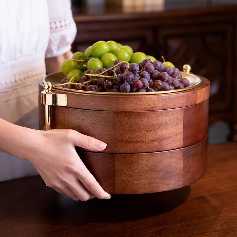 New Chinese-style solid wood household fruit plate, living room  multi-layer light luxury candy box, dried fruit storage box