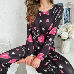 Pigiama da donna con stampa a cuore carino autunno inverno maniche lunghe pantaloni lunghi pigiama morbido pigiameria da casa pigiama da notte per ragazza